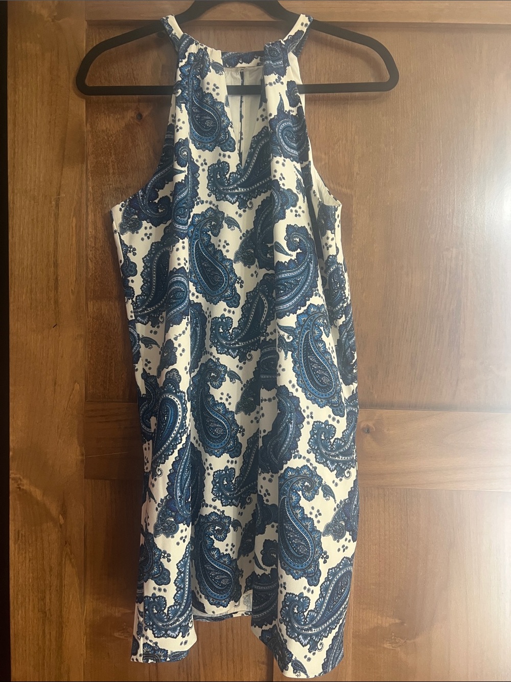 Express White Halter Mini Dress with Blue Paisley Print